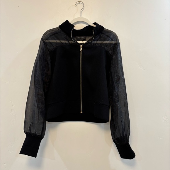 GRACIA black zip jacket sheer sleeves cropped jacket sheer - Picture 1 of 8